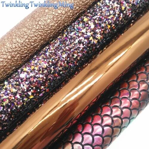 BRONZE Glitter Fabric, Patent Faux Leather Fabric, Mermaid Synthetic Leather Sheet For Bows A4 Size 8"x11" Twinkling Ming XM131