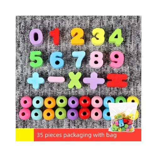 Baby Children Colorful Wooden Building Blocks Learning Numbers Letters Symbols Bagged Bead Early Educational Toys