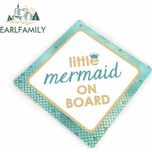 EARLFAMILY 13cm x 12cm Cartoon Car Styling Personalized Cute Little Mermaid Theme Baby on Board Type Green Car Sticker Graphic