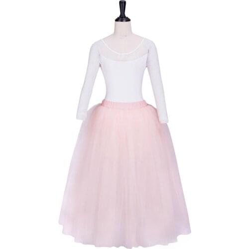 FLTOTURE L2004A Professional Ballet Long Dresses 5 Layer Soft Tulles Ballet Half Long Skirt White Romantic Soft Half Tutu Skirts