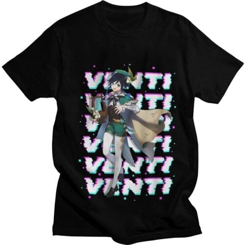 Genshin Impact T Shirt for Men Pre-shrunk Cotton Tees Anime Game Venti Tshirts Short-Sleeve Summer T-shirt Clothing