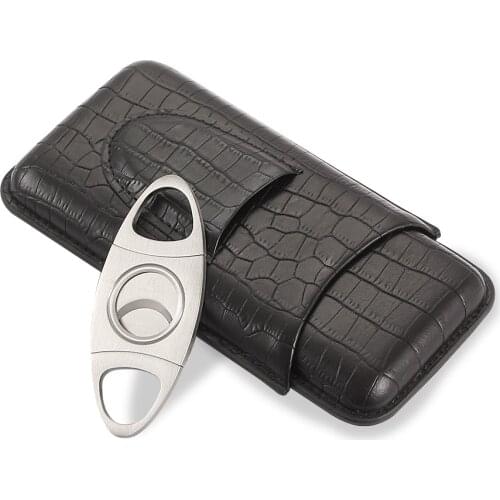 Galiner Mini Cigar Box 2/3 Tubes Leather Cigar Case Travel Cigar Humidor Box W/ Cigar Cutter As Christmas Gift