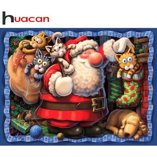 Huacan Diamond Mosaic Embroidery Santa Claus 5D Diamond Painting With Square Rhinestones Cartoon Handicraft Christmas Decoration