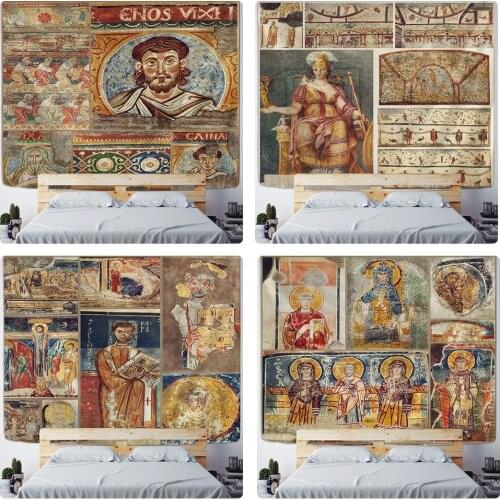 Religious Figures Oil Painting Tapestry Wall Hanging Retro Bohemian Hippie Carpet Dormitory Room Decor