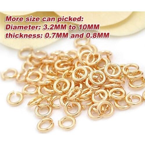 20PCS 3.2~10MM thickness 0.7~0.8MM 24K Champagne Gold Color Plated Brass Round Jump Rings Split Rings Jewelry Findings