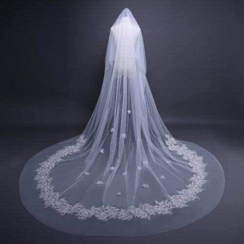 Ivory 3M*3M Lace Appliques Lace Edge Cathedral Length Bridal Veil Long Wedding Veil High-grade Bridal Veil Wedding Accessories