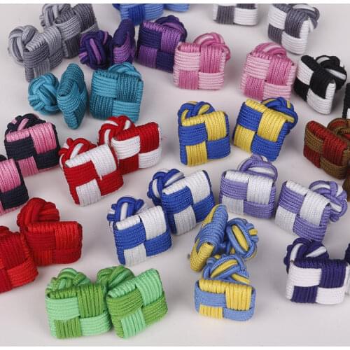 Linbaiway Handmade Silk Knots Cufflinks For Men Suits Elastic Square Cuff Links Button Shirt Wedding Gift Party Custom LOGO