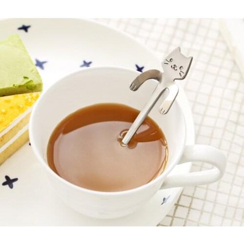 1 Piece Cute Cartoon Spoon Long Handle Spoons Flatware Drinking Tools Kitchen Gadget stainless steel coffee scoop