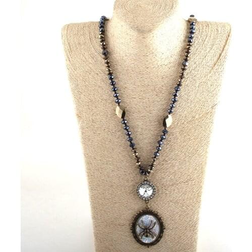 MOODPC Fashion Bohemian Tribal Jewelry Stone Crystal Hematite Long Knotted Crystal Link Chain Metal Drop Necklaces For Women