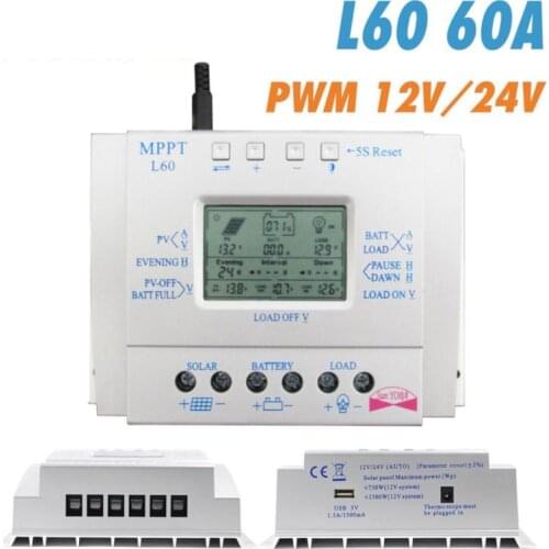 MPPT 60A Solar Charge Controller 18V 24V Regulador Solar 60A for Max 48V Input Solar Photovoltaic System Charging USB 5V Output