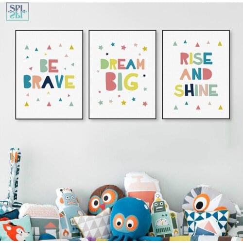 Cartoon Painting Dream Big Quote Art Print Poster Nursery Wall Pictures for Kids Room Bedroom Decoration Posters and Prints