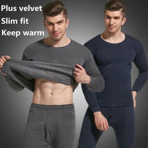 Men Seamless Elastic Warm Velvet Inner Wear Thermals Underwear Pajama Set for Home XIN-Shipping