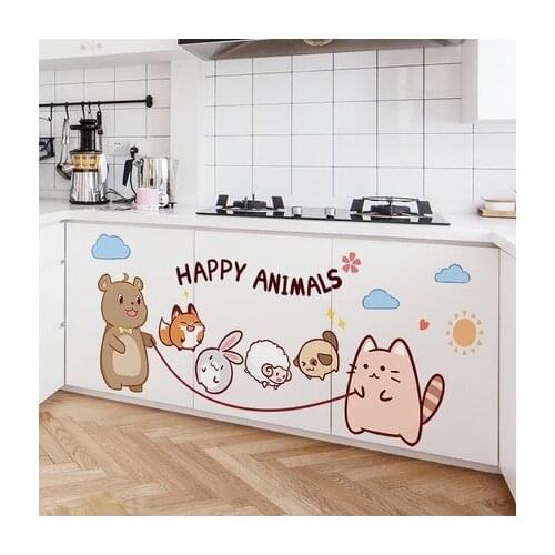 Cartoon Animal Pattern Wall Stickers DIY Kids Room Decoration Cabinet Door Furniture Renovation Mural Posters And Print Wall Art