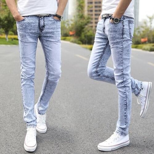 2019 New Men Wear White Jeans Slim Korean Tidal Tight Skynny Jeans