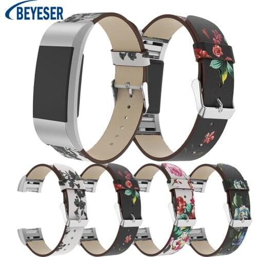 New Fashion Genuine Printed Leather Strap Belt Watchband Replacement For Fitbit Charge 2 wristband Smart watch band Bracelet