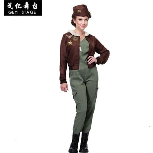 New adult women sexy cosplay pilot costume Halloween witch soldier in the female army officer cosplay pilot fantasy pilot