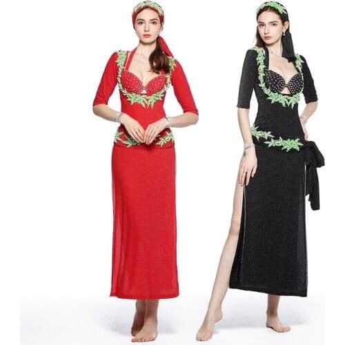 Newest Egyptian Professional Belly dance Dress, Handmade Embroidery Baladi shabbi Abaya Fallahi Costume 5pcs Set