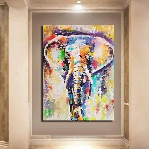 Colorful Elephant Painted Oil Canvas Painting Posters and Prints Abstract Animals Wall Art Pictures for Living Room Decoration