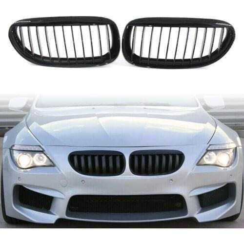 2Pcs Front Bumper Kidney Grille For BMW E63 E64 6 Series 650i M6 2004-2010 Gloss Black ABS Car-Styling Mesh Grill Replacement