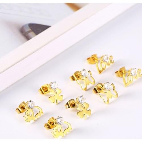 OUFEI Four-leaf clover Stud Earrings Stainless steel Jewelry Woman Love Earrings Fashion Jewelry Accessories Bohemian