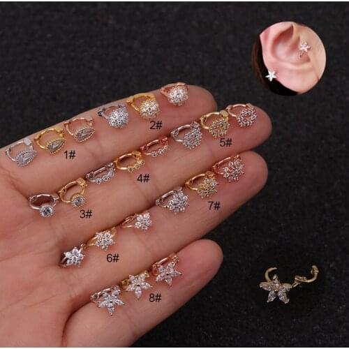 1Pc Tiny Hoop Tragus Cartilage Earring For Women Gold Sliver Color Flower Cz Small Earring Rook Daith Helix Ear Piercing Jewelry