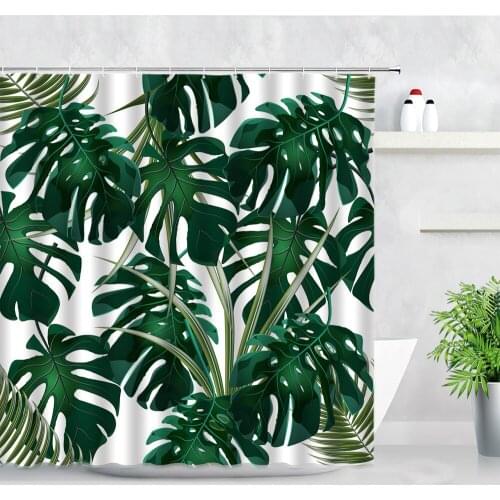 Tropical Plant Shower Curtains Green Leaves Palm Leaf 3D Printing Waterproof Fabric Home Bathroom Decor Hooks Bath Curtain Sets