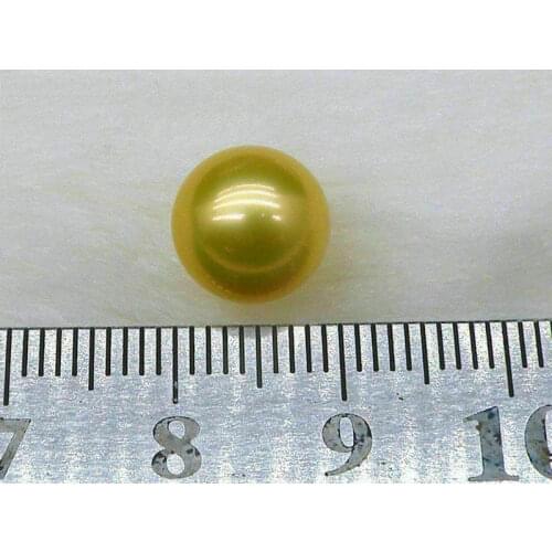 Top AAA+++ golden yellow 7.6mm round loose south sea half drilled single pearl