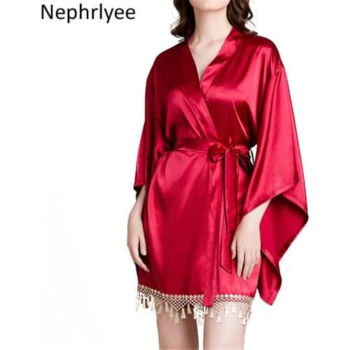 Women brides Robe & Gown Sets Sexy tassel decorated Sleep Lounge Pijama Ladies Nightwear Bathrobe Nightdress SLP001386