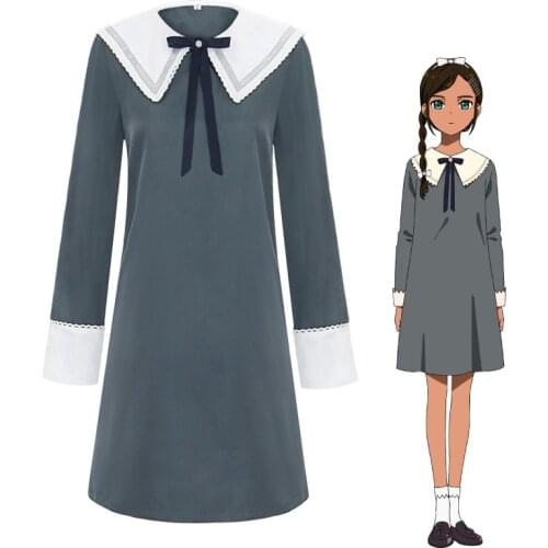 WONDER EGG PRIORITY Cosplay Costume Anime Janpanese Dark Gray Lolita Dress Neiru Aonuma Costume For Women