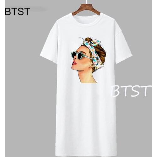 Fashion Girl Cool Print 2021 Summer Loose Oversize T Shirt Dress Women short Sleeve Sexy Dress Plus Size White Dress