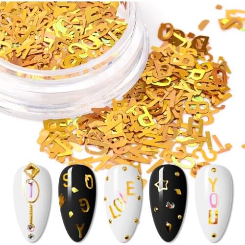 1 Bottle Holo Sequins Glitter Nail Art Mixed Size Letter Design Shape Flakes Tips Manicure Gold Silver 3d Nail Accessories