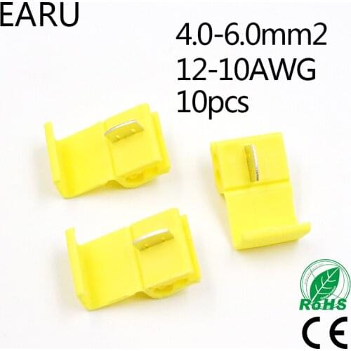 10PCS Yellow 12-10AWG 2.5-4.0mm2 Scotch Lock Wire Electrical Connector T Type Quick Splice Terminal Crimp