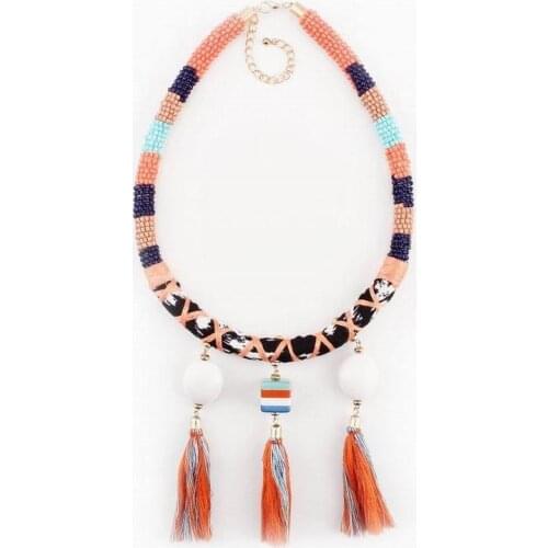 2021 New Design Chunky Colorful Bead Braided Big Bead Tassel Pendant Long Chain Necklace for Women