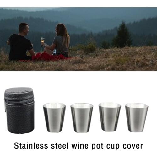 5Pcs/Set Portable Stainless Steel Whiskey Xo Alcohol Cups Mini Metal Cups Durable Liquor Test Drinking 30 Ml Cups With Cup Cover