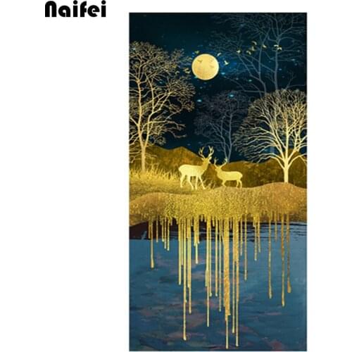 Diamond Painting Full Square Diamond"Golden scenery deer"3D Embroidery Cross Stitch Rhinestone 5d DIY Mosaic Colorful art decor