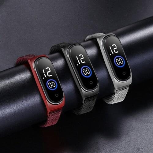 1PCs Led Women Watch Magnetic Lodestone Waterproof Touch LED Digital Watches Fashion Mesh Band Sports Touch Digital Wristwatches