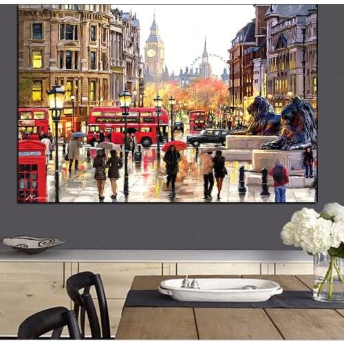 Rain City Street Oil Paintings on the Wall Art Posters and Prints Abstract Artwork Canvas Painting Home Decor for Living Room