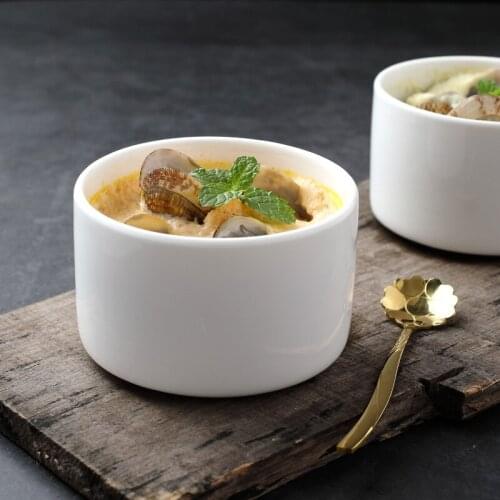 Japanese style ceramic syrup dessert bowl pure white stew cup water stew pot household children steamed egg bowl with lid