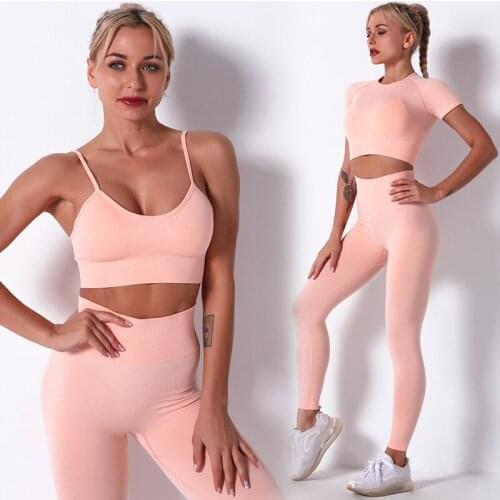 2PCS Gym Set Women Legging Work-out Suit Sports Short Sleeve Crop Top High Waist Running Legging Clothing Fitness Tracksuit