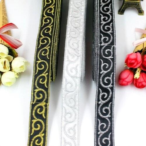 YACKALASI 6 Yards/lot Golden Embroidery Braid Lace Band Gold And Silver Metallic Cosplay Costume Appliqued 2cm Wide