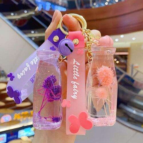 Creative Acrylic Liquid Floating Valentine Fruit Flower Key Chain For Lover Gift Cute Quicksand Sequins Keychain Key Bag Pendant