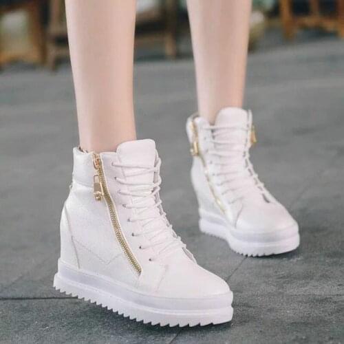 Spring Autumn Womens Shoes Spring Casual Shoes Female Sneakers Elevator Zipper Korean Style Hight-Top White Shoes Single Shoes