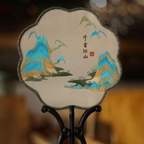 Round Fan Ancient Chinese famous painting Embroidery DIY Material Package Suzhou Embroidery Manual Antiquity Fan Gift Room Deco