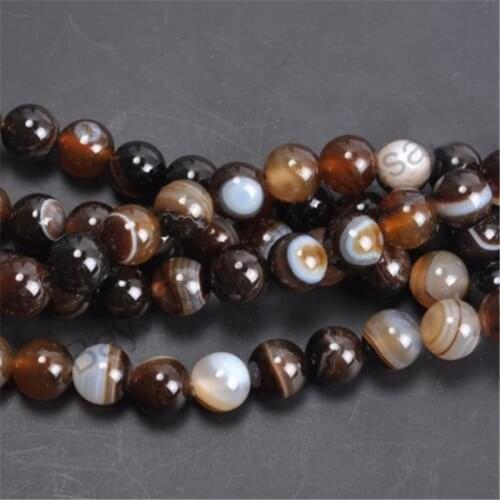 Round Coffee Stripe Agate Loose Beads Natural Stone Beads Gemstone for DIY Jewelry Making 4/6/8/10mm