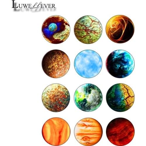 12mm 10mm 14mm 16mm 20mm 25mm 428 12pcs/lot Planet Mix Round Glass Cabochons Jewelry Findings 18mm Snap Button Charm Bracelet