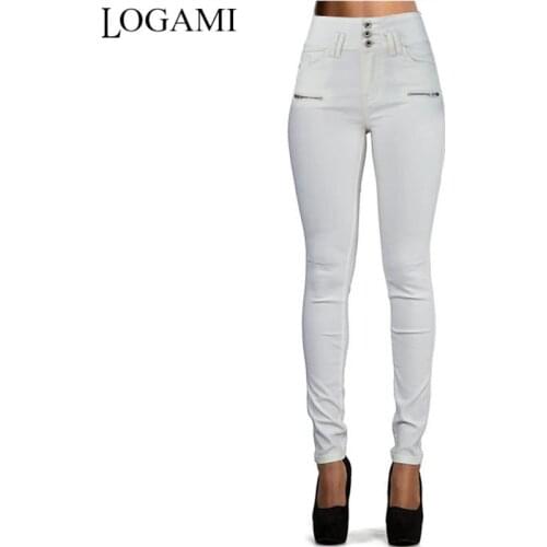 LOGAMI Solid High Waist Pu Pants Women Sexy Skinny Stretch Slim Trousers Pencil Pants White