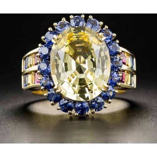 CiNily Created Multigems Yellow Gold Color Wholesale Fashion for Women Jewelry Birthday Gift Ring Size 6-9 NJ62