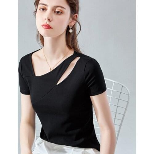 Fashion Women Tshirt Tops Black Red Summer Female T-shirt Cutout Women Tee Shirt Short Sleeve Girl Top Tee Drop Ship