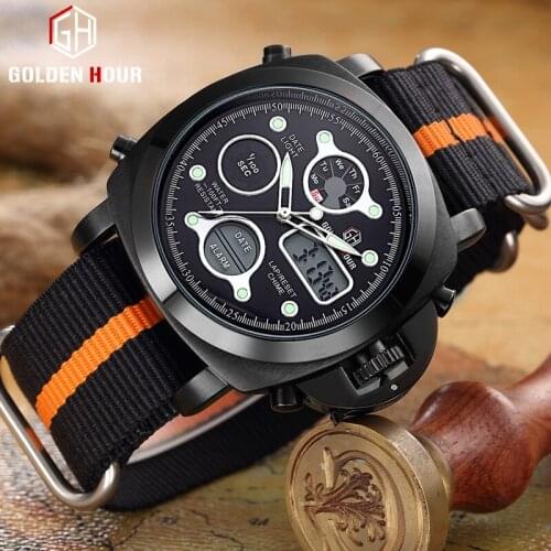 GOLDENHOUR Luxury Brand Men Analog Cavans Sport Watches Mens Army Military Watch Male Date Quartz Clock Relogio Masculino 2019