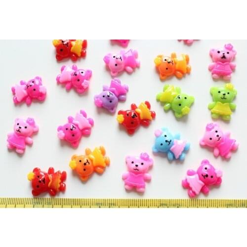 Set of 15 pcs Resin kawaii hand paint Bear w/flower ,Deco cabochons Flatbacks mixed colors 20mm